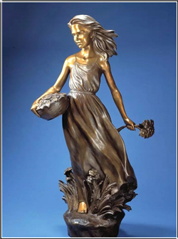 鑄銅關(guān)公 手拿花女孩人物銅雕塑