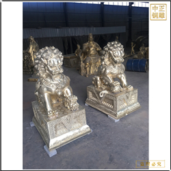 鑄銅關(guān)公 高1米2紫銅色宮門獅一對