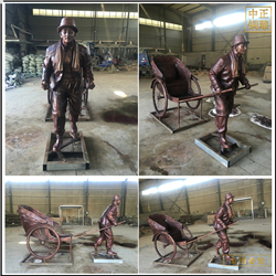 純銅景觀拉車人物雕塑 純銅景觀拉車人物雕塑