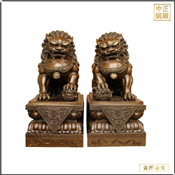 小號雌雄一對黃銅獅子擺件 小號雌雄一對黃銅獅子擺件