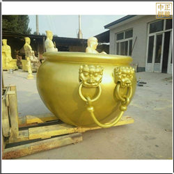 鑄銅關(guān)公 黃銅別墅庭院養(yǎng)花養(yǎng)魚銅缸